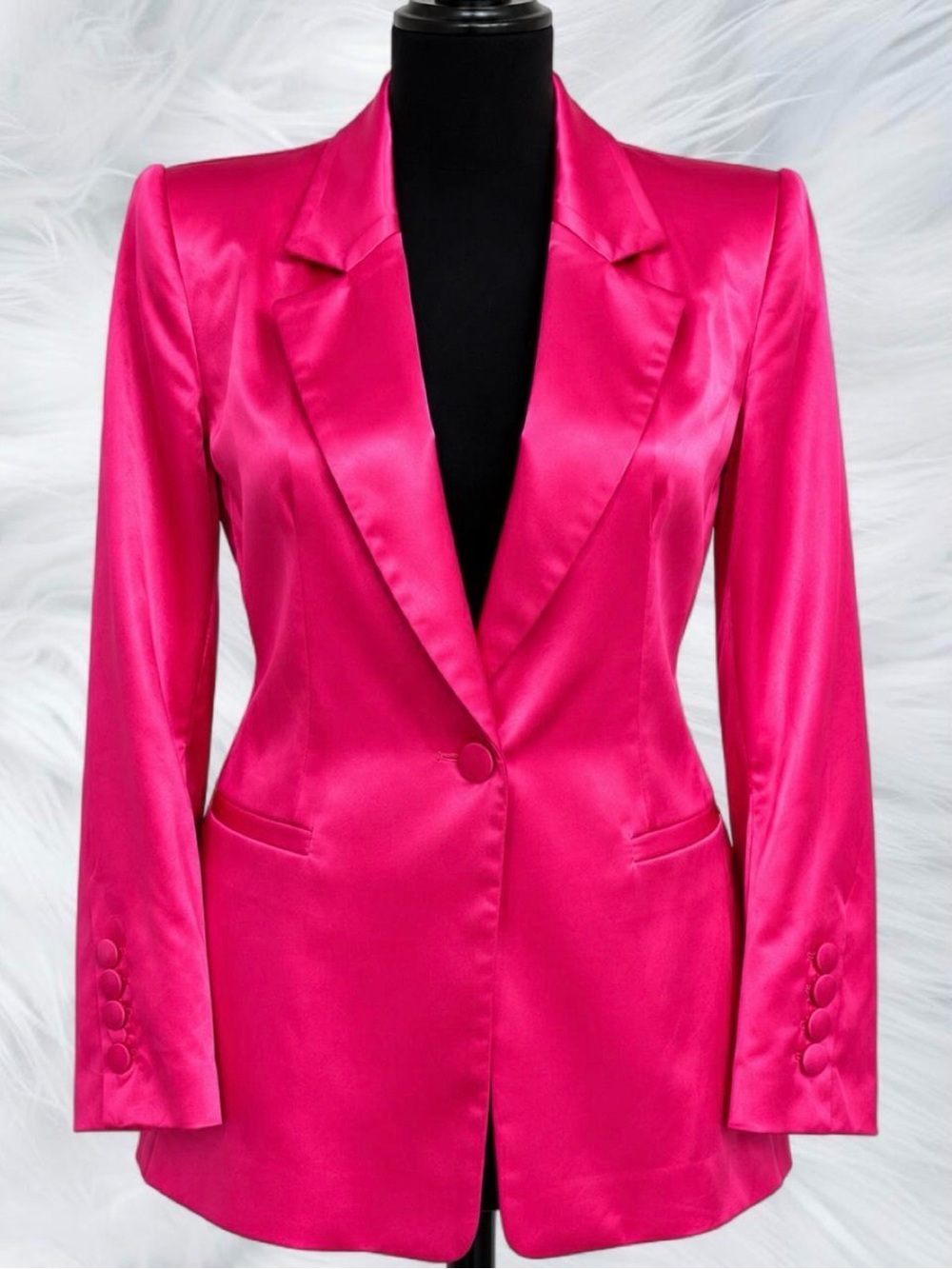 ZARA Hot Pink Satin Blazer Size M Fuchsia Tie Back Statement Jacket